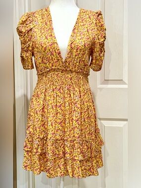 Yellow Floral Waist Mini Dress